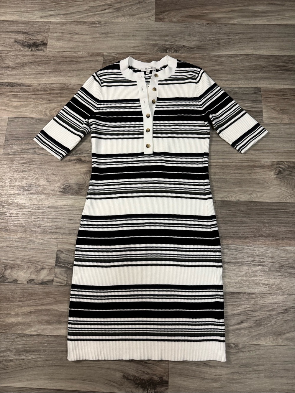 NWT Madewell Nora Stripe Henley Rib Knit Minidress in Ivory Multi Size Medium